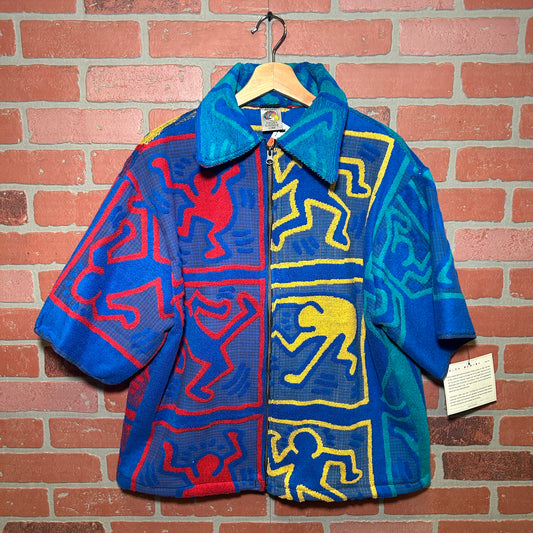 Trevs1of1 Custom 1990's Keith Haring Logos Muli-Color Towel Full Zip Up Polo