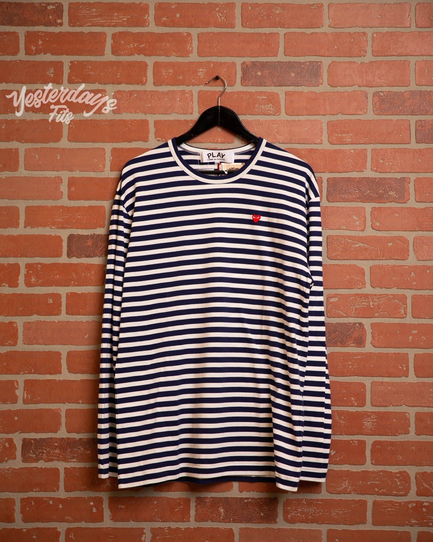 DS CDG Play Mini Heart Navy & White Striped L/S Tee