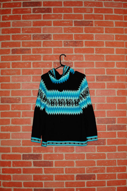 VTG Llama Zip-Up Hooded Knit Sweater